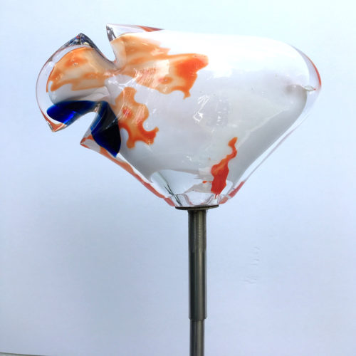 Außenfisch (weiß/ orange) mit Edelstahlstange Bild 1