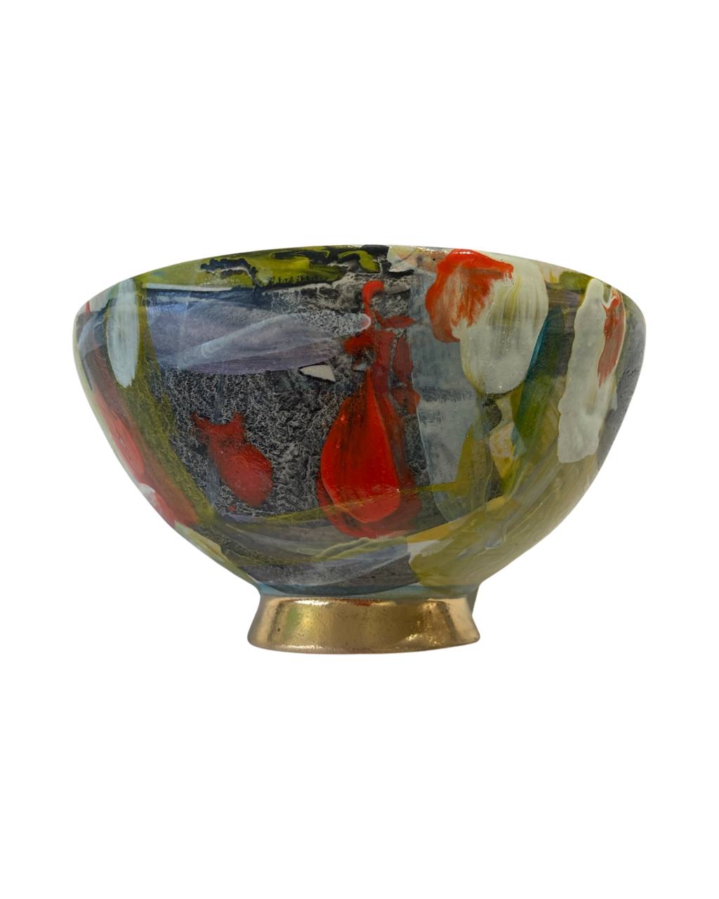 Keramikbowl Blumenmuster (dunkelblau/rot) Bild 1