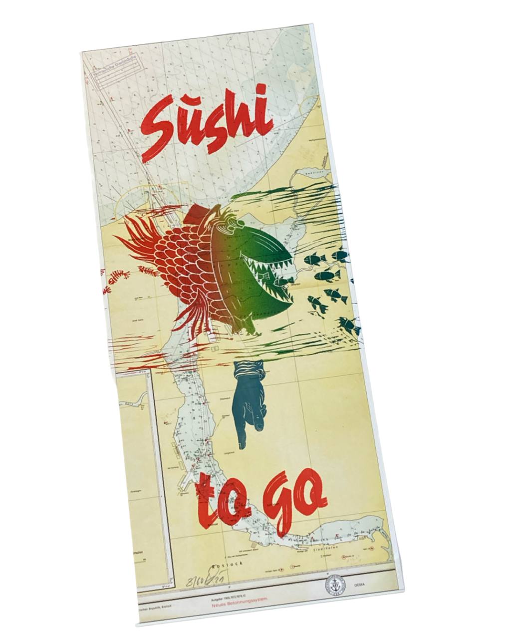 “Sushi to go” Mehrfarbdruck auf Seekarte Bild 1